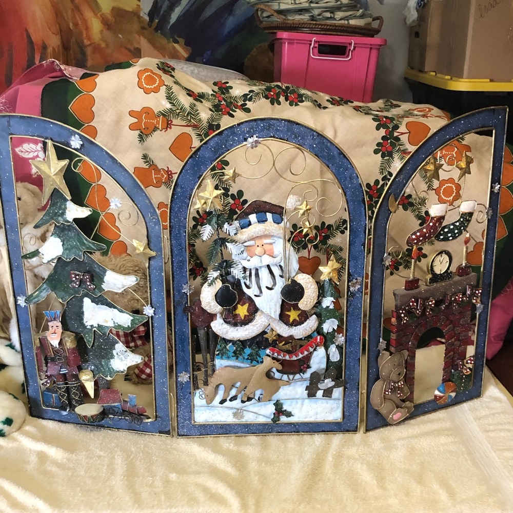 Grandeur Noel 36" Metal Screen Santa Fireplace Cover-Up Christmas Decor Cozy
